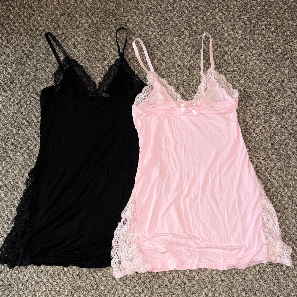 SHEIN Lace-Trim Slip Chemises in Black & Light Pink